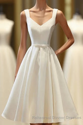 Simple V Neck White Short Semi Formal Prom Dress, White Homecoming Dress
